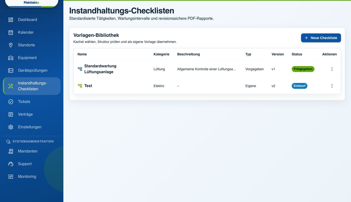 Maintainix Wartungschecklisten